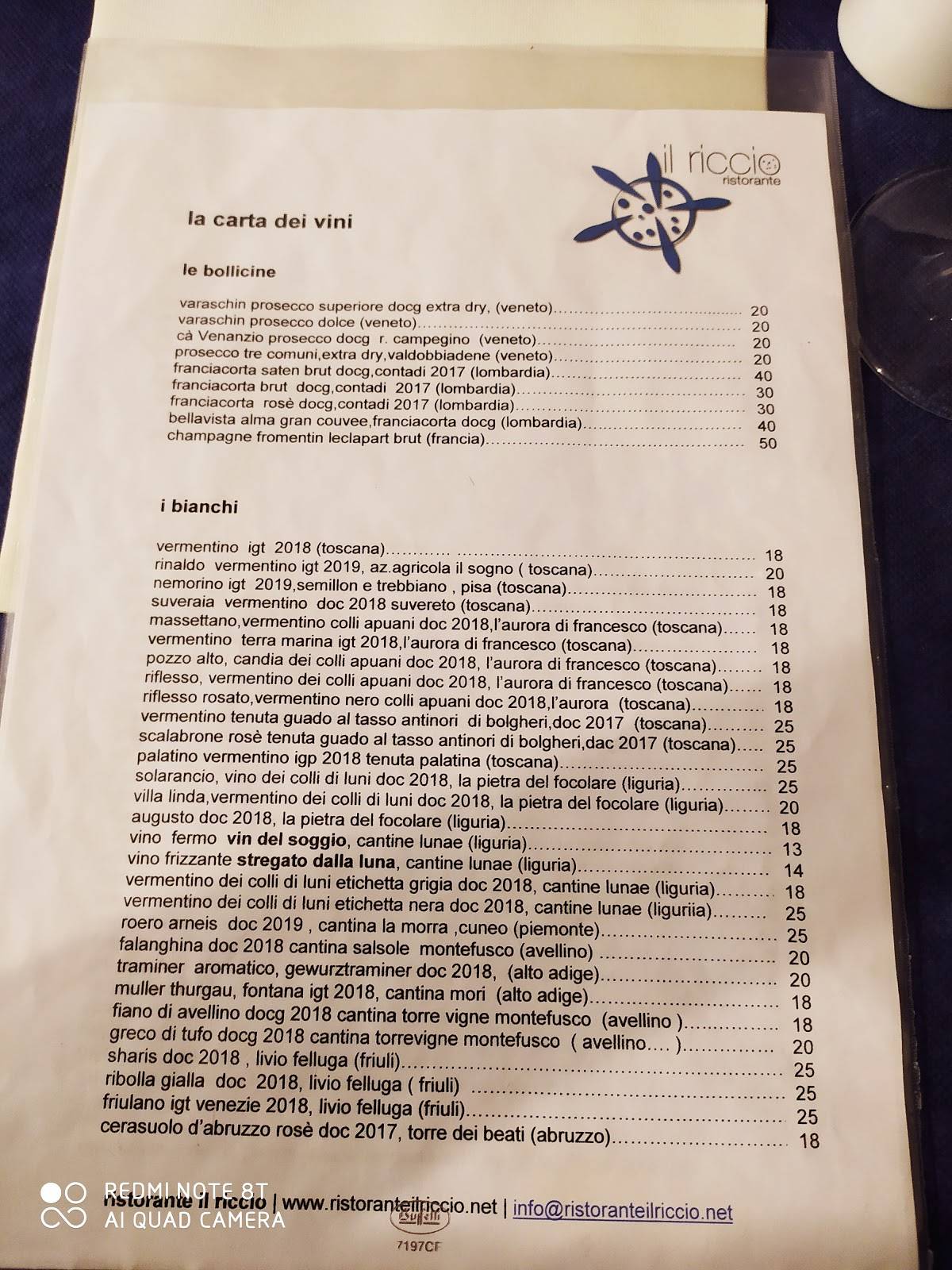 Menu di Ristorante il Riccio 