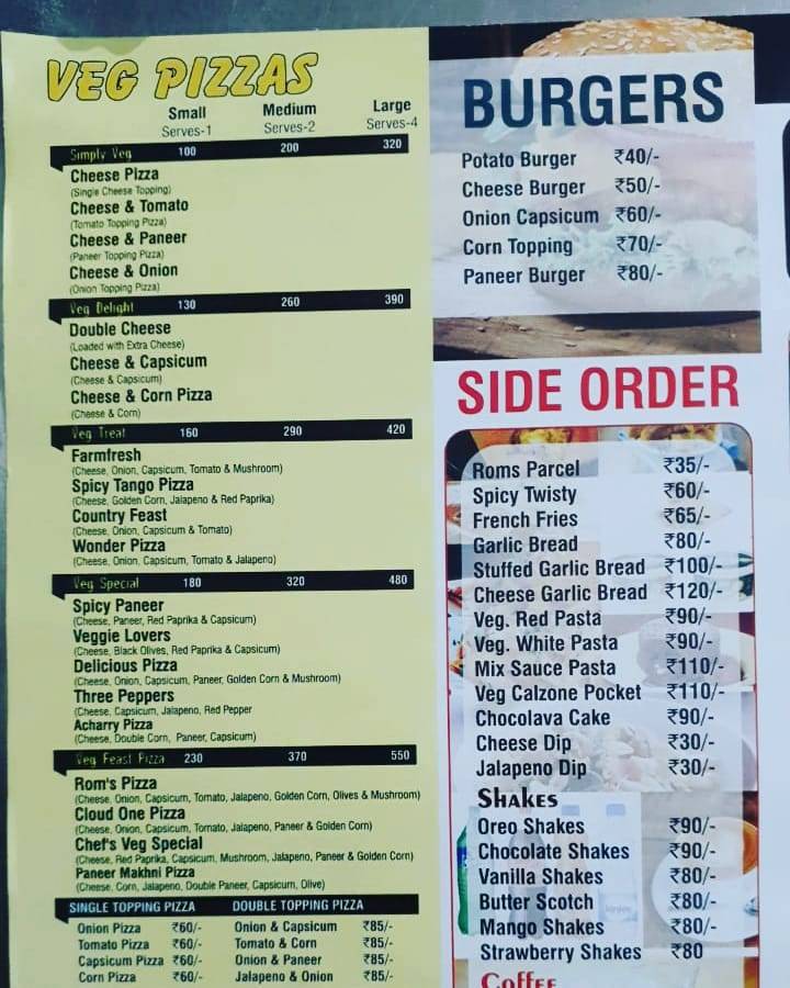 Roms Pizza Roorkee( MALVIYA CHOWK) menu