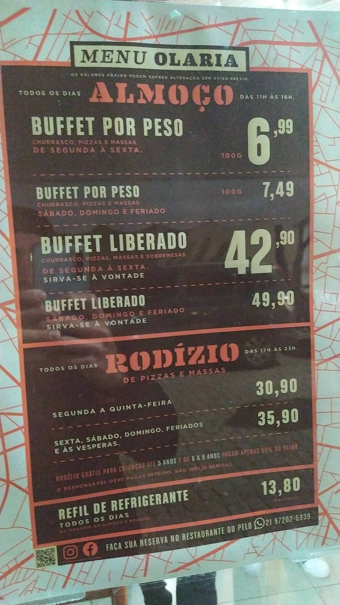 Rota Restaurante Olaria cardápio
