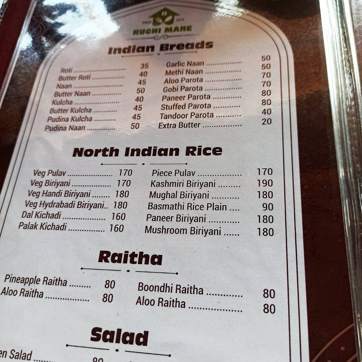 Ruchi Mane menu