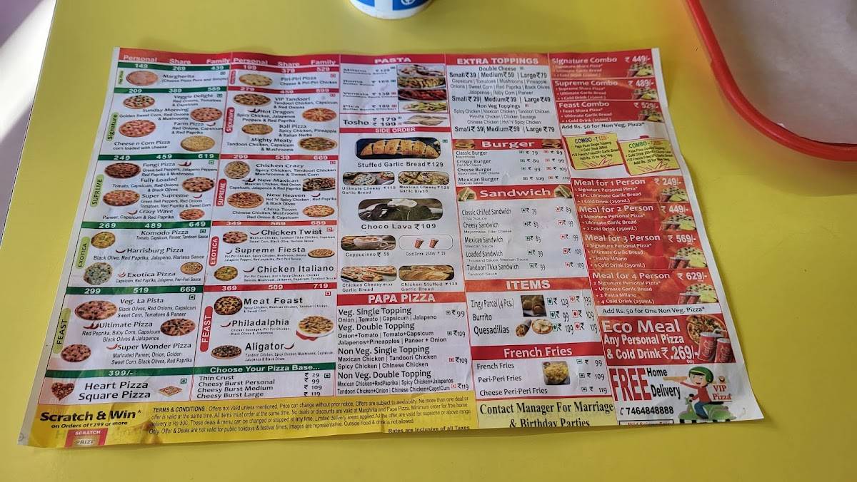 VIP Pizza menu