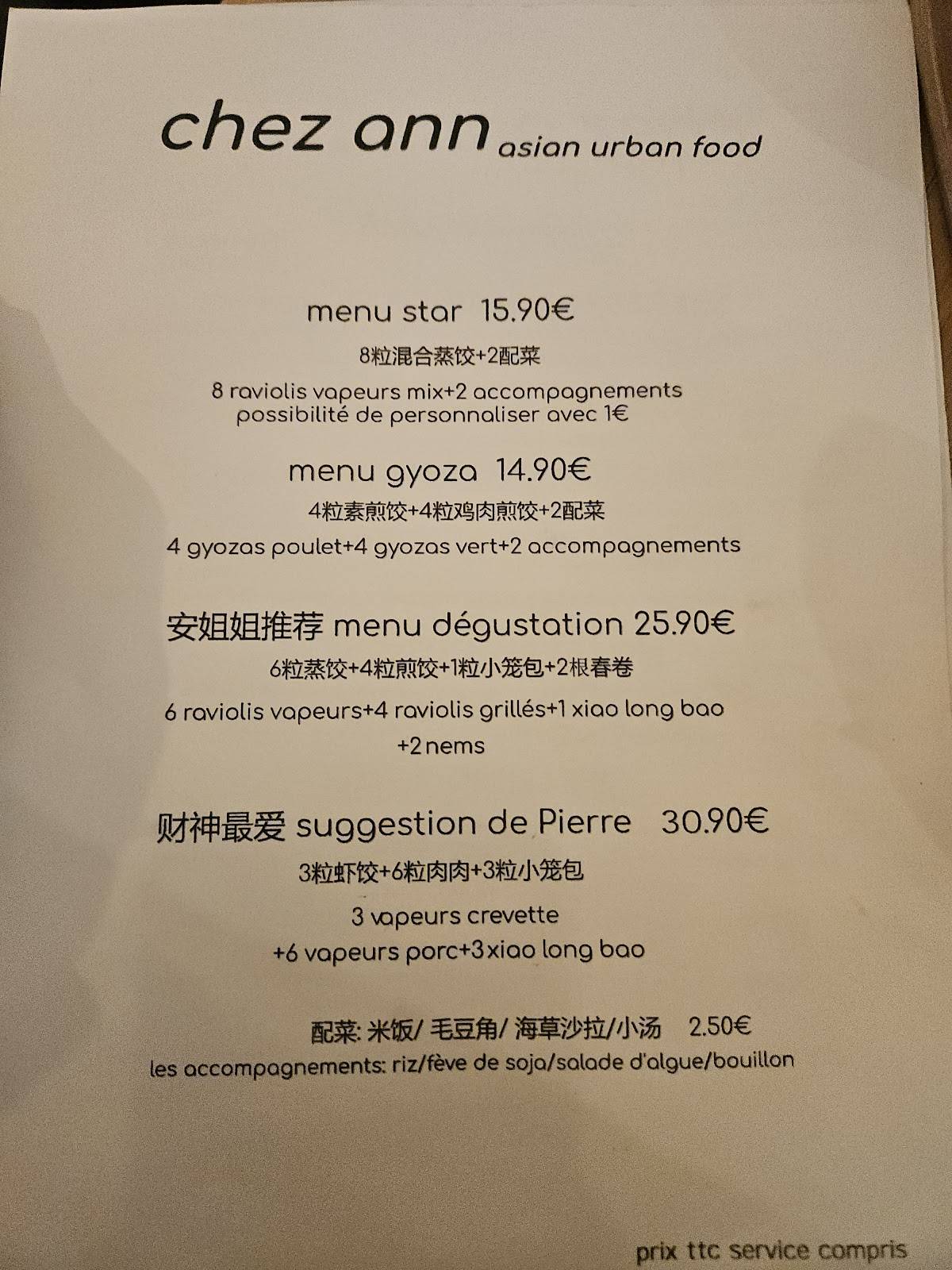 Menu de Chez Ann