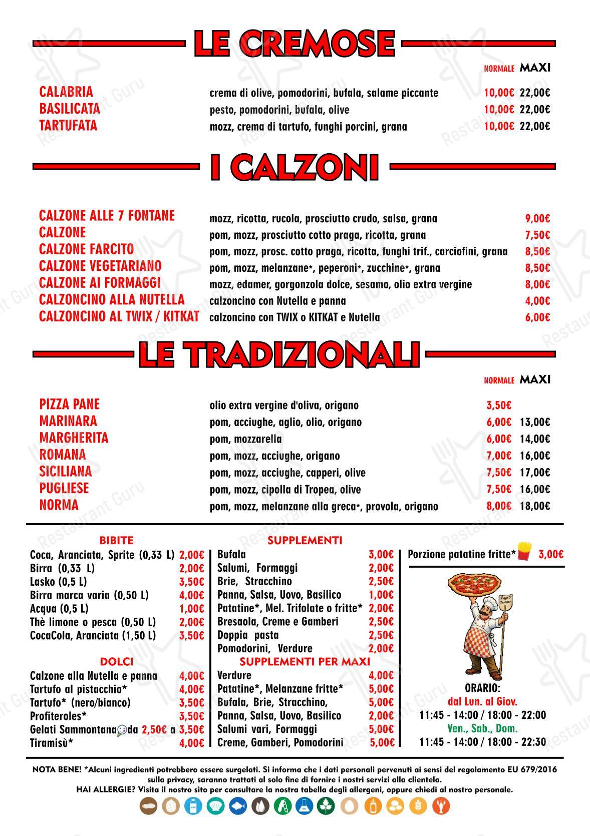 Pizza 7 Fontane in Trieste - Menu bar