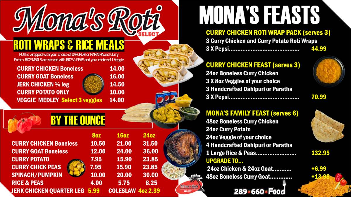 Menu de Mona's Roti Select