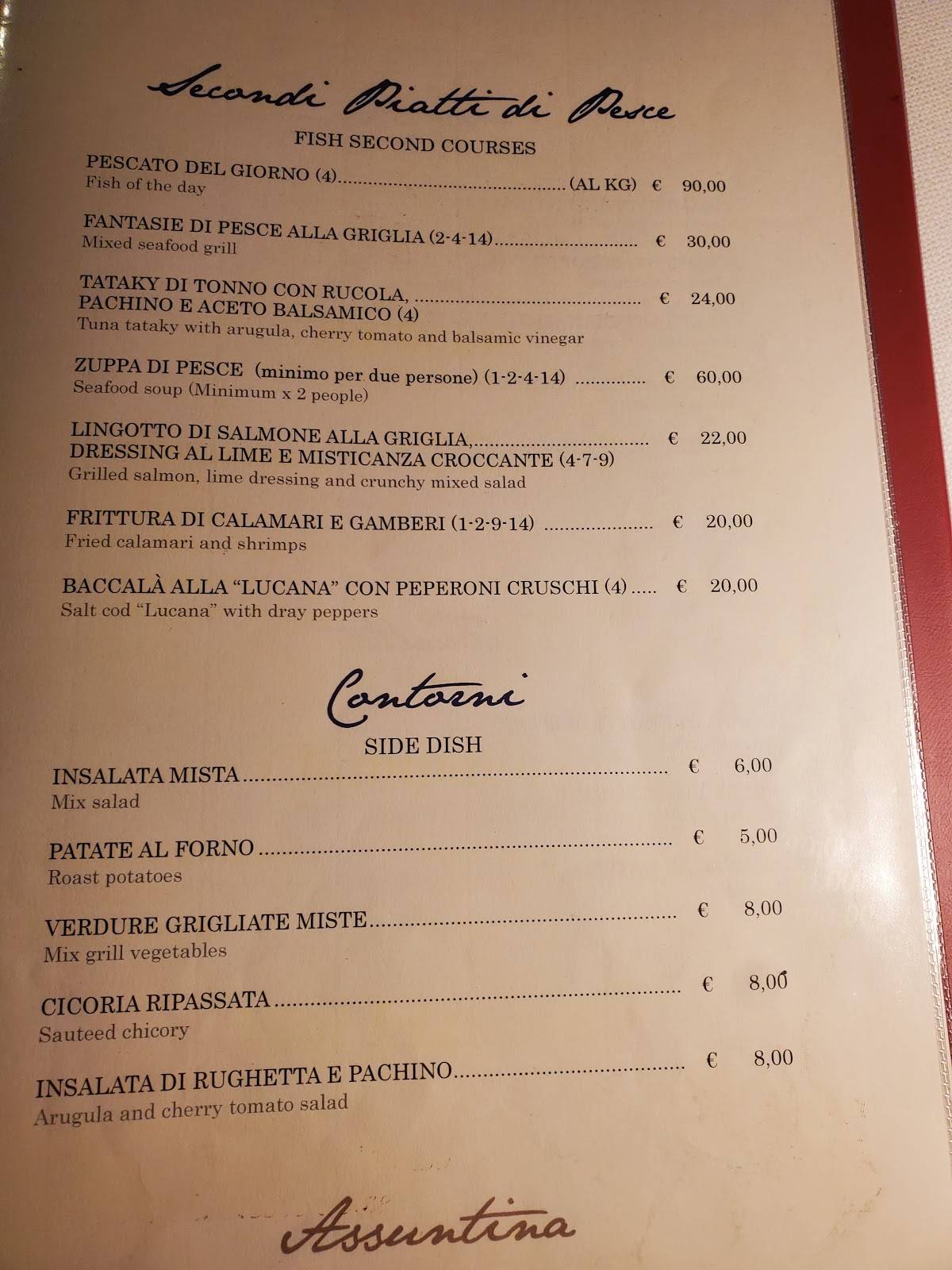 Menu di Assuntina 