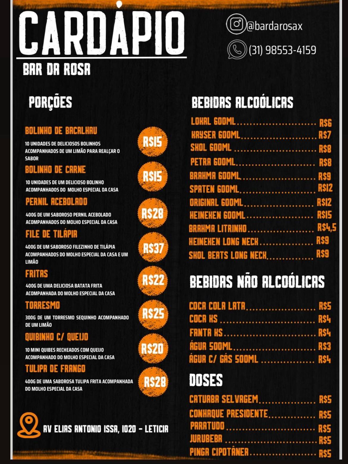 Bar Da Rosa cardápio