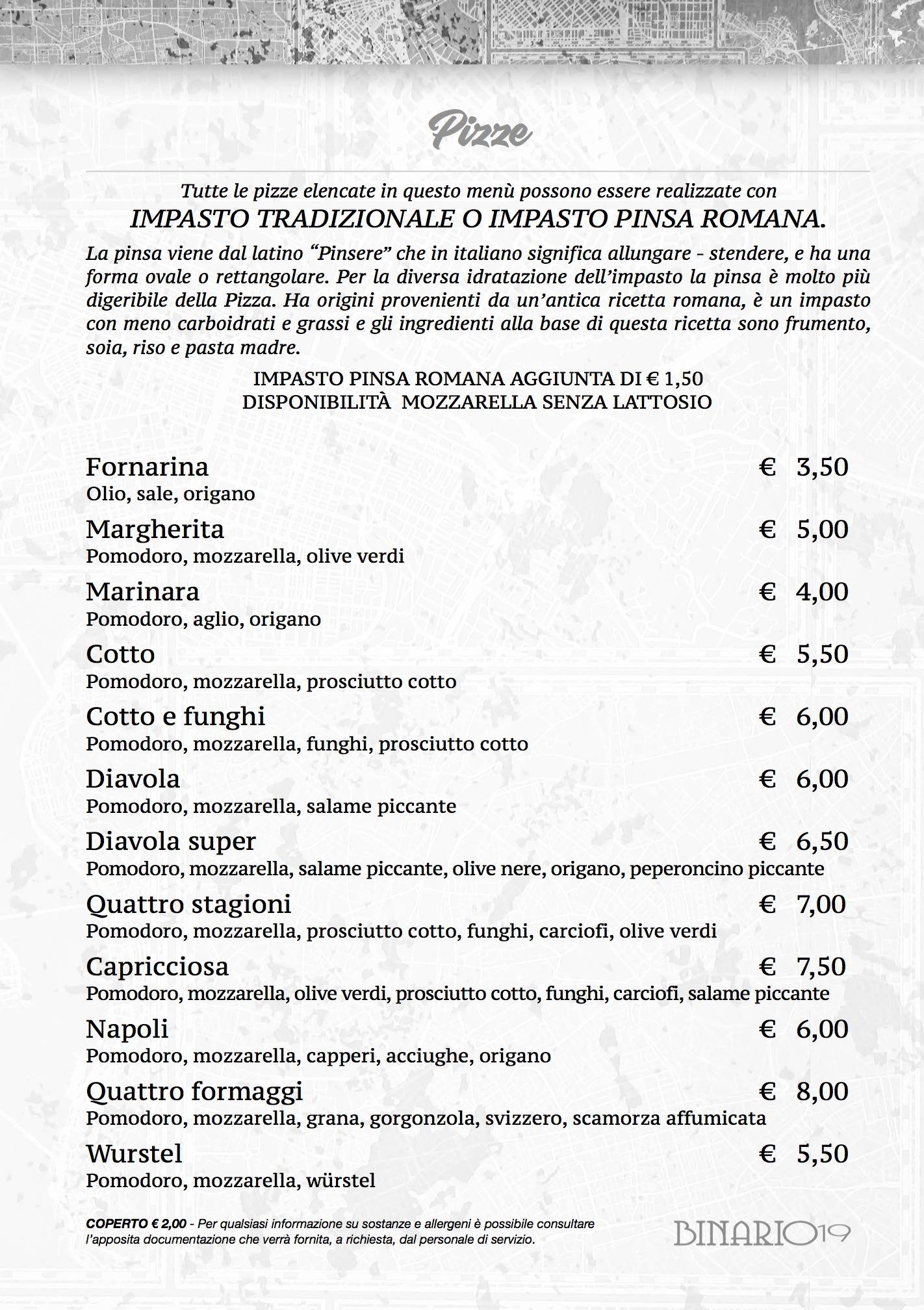 Menu di Binario 19 