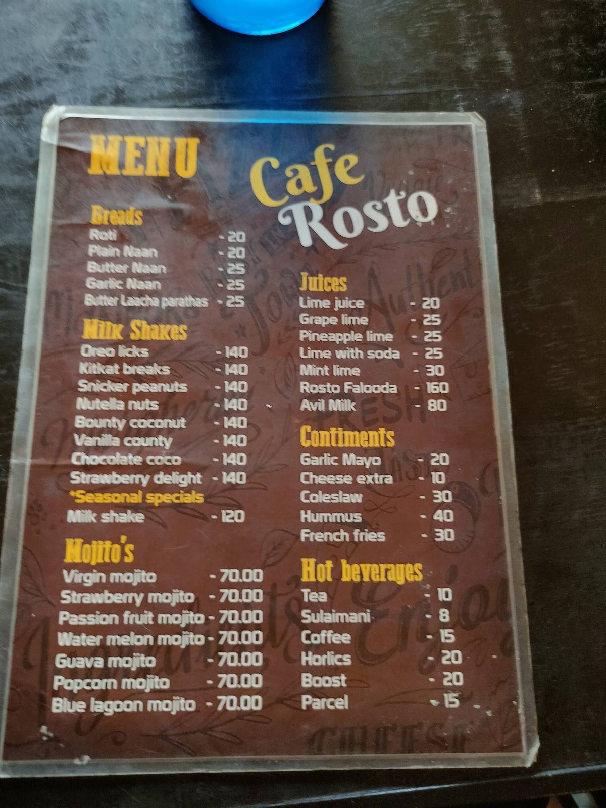 Cafe Rosto menu