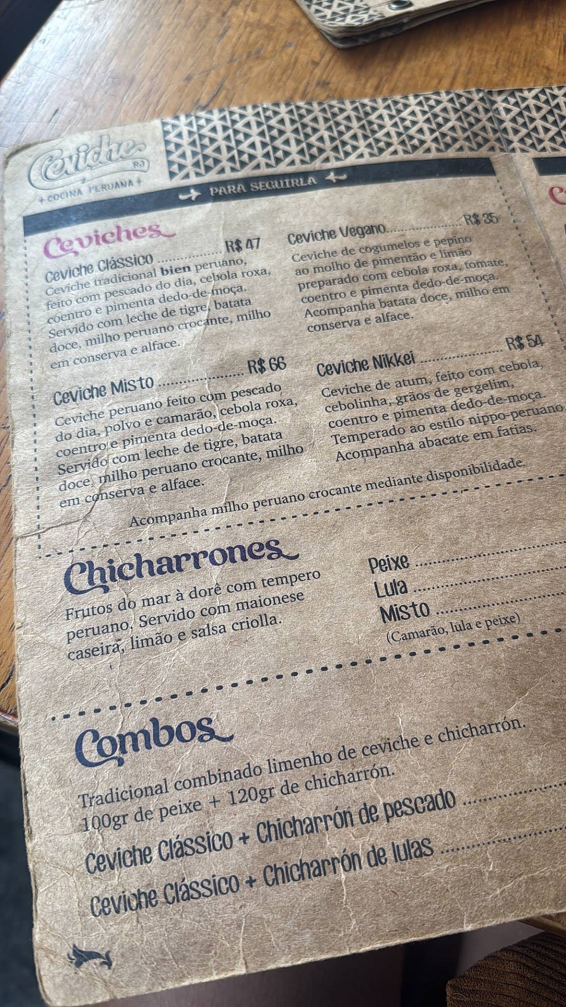 Ceviche RJ cardápio