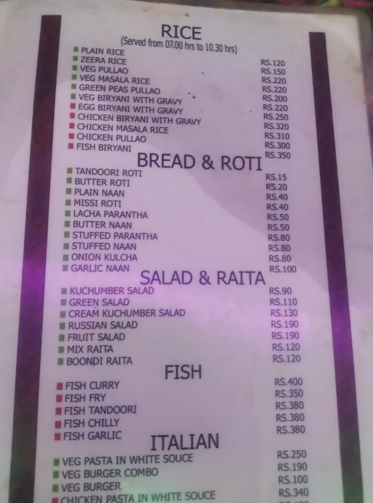 Chacha Rasoi menu