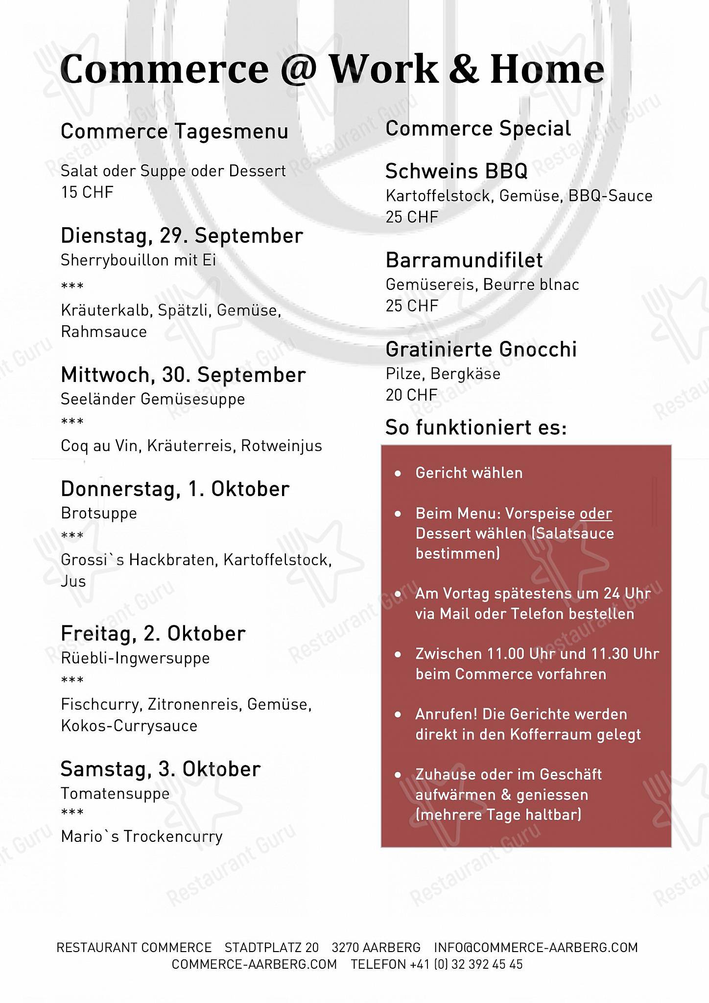 Commerce in Aarberg - Dinner Menu