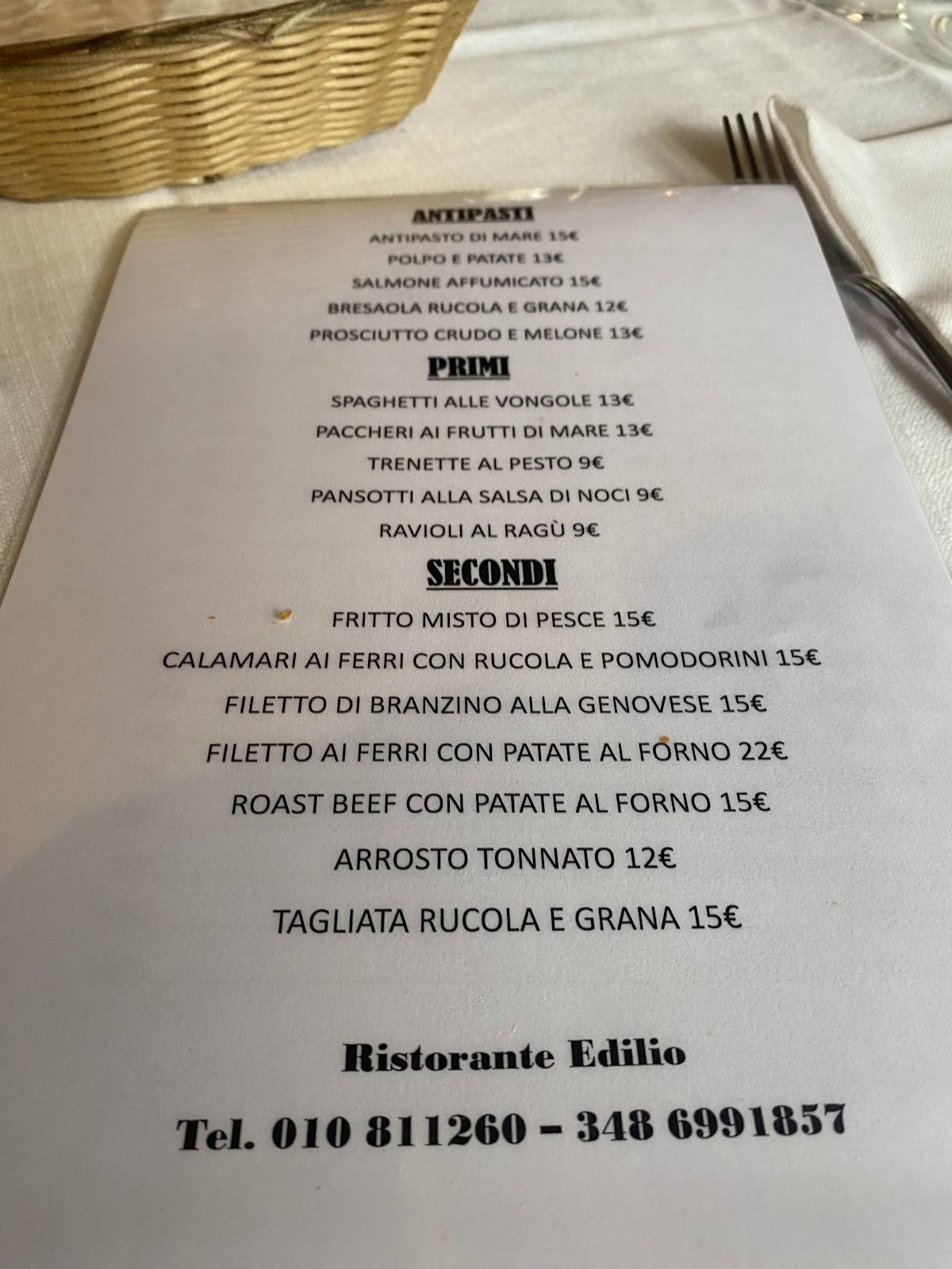 Menu di Edilio - Ristorante 
