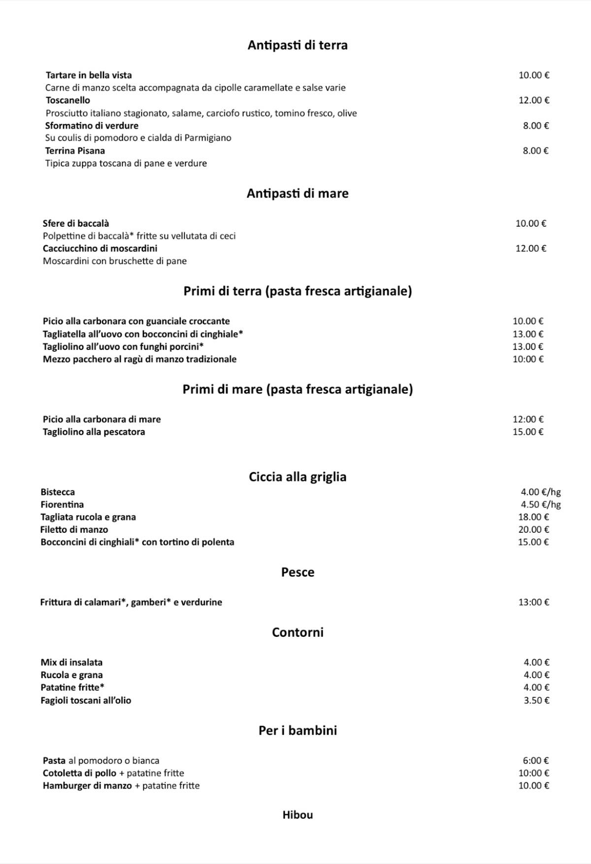 Menu di HIBOU RISTORANTE 