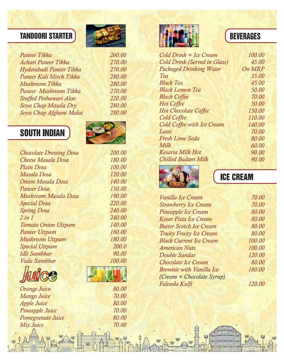 Hotel Rajasthani menu