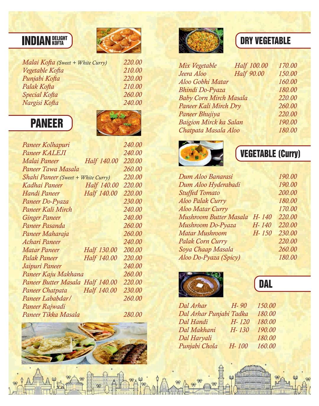 Hotel Rajasthani menu