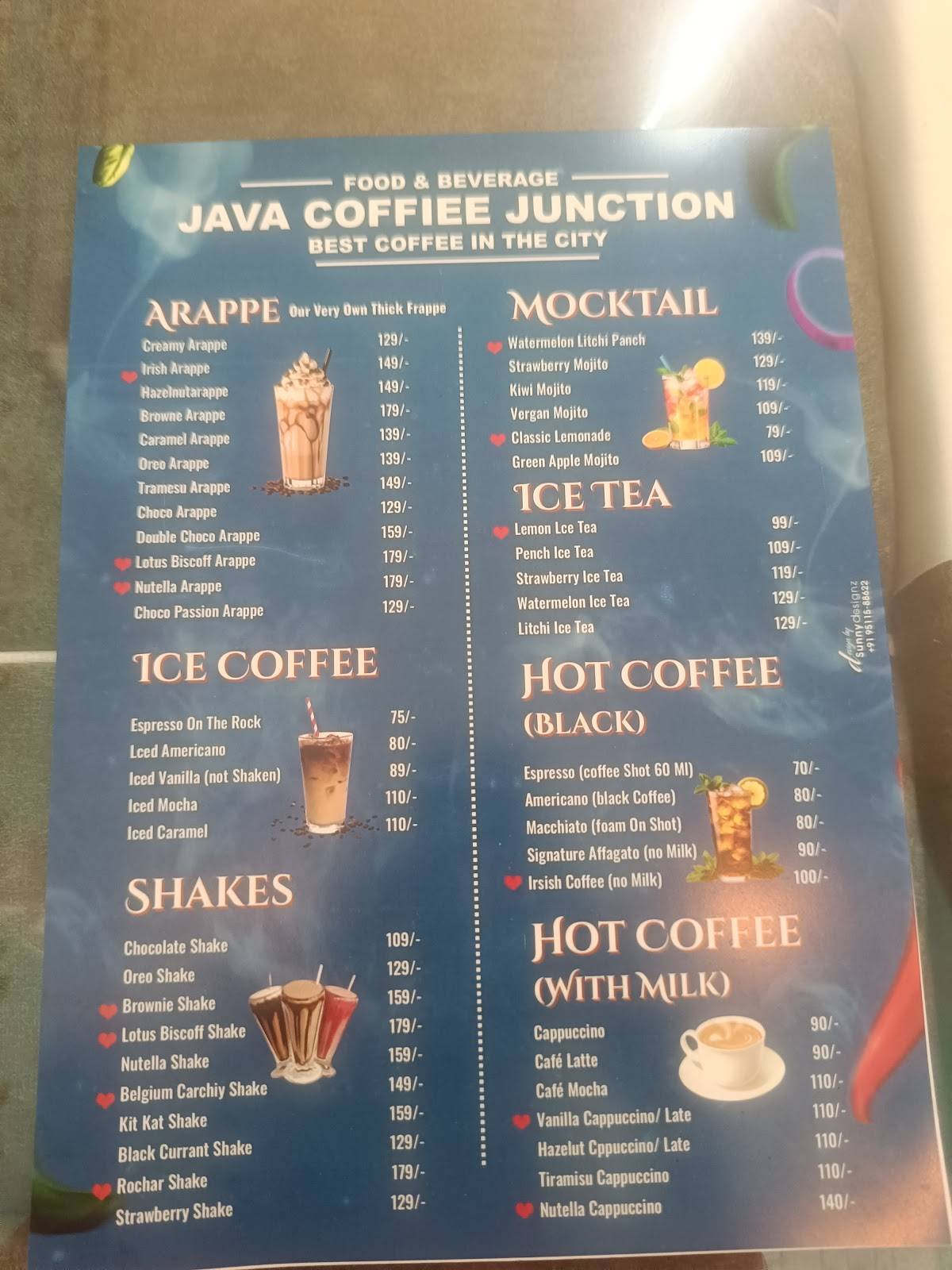Java Coffee Junction menu