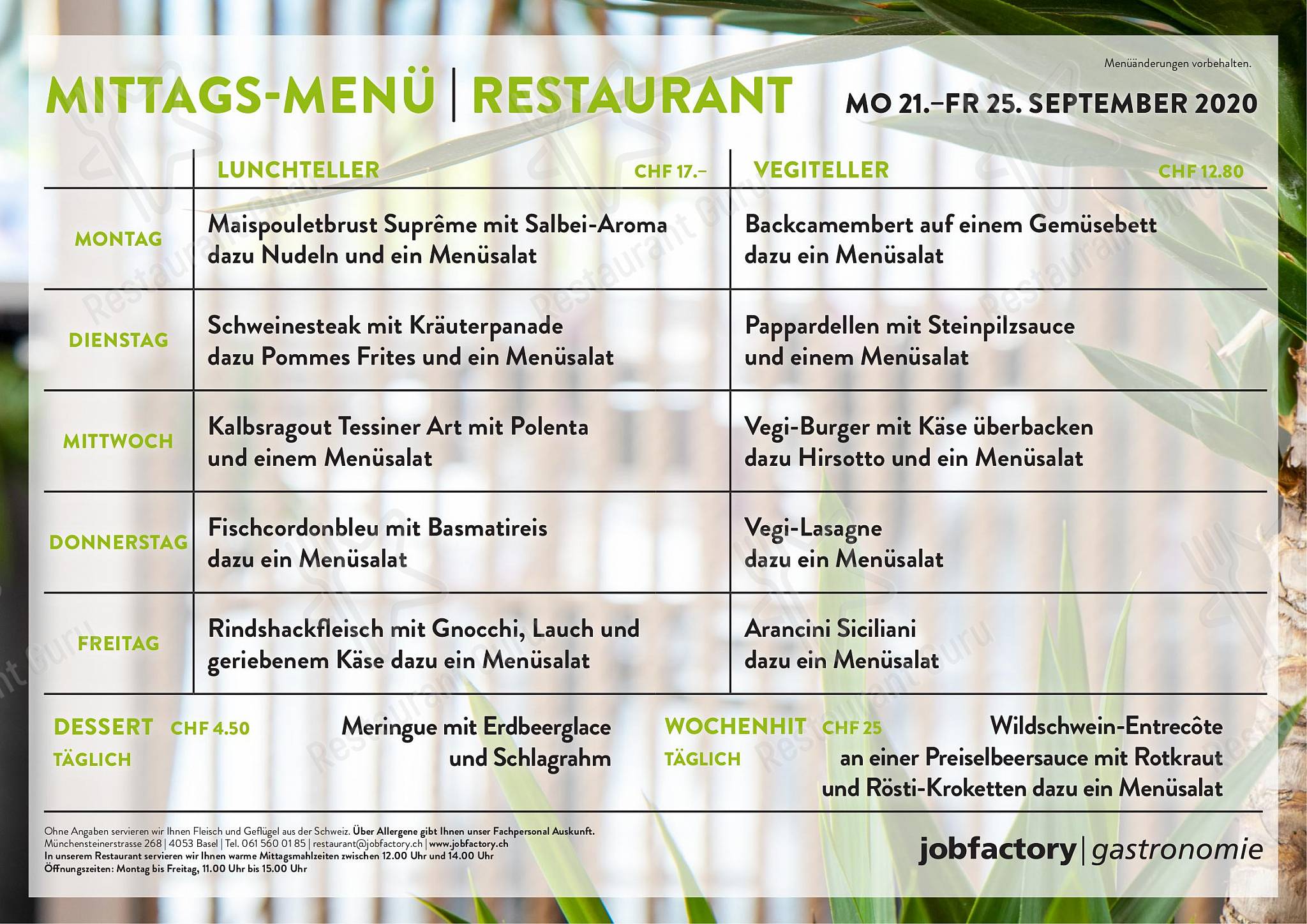 Коктейльная карта per Jobfactory Restaurant in Basilea
