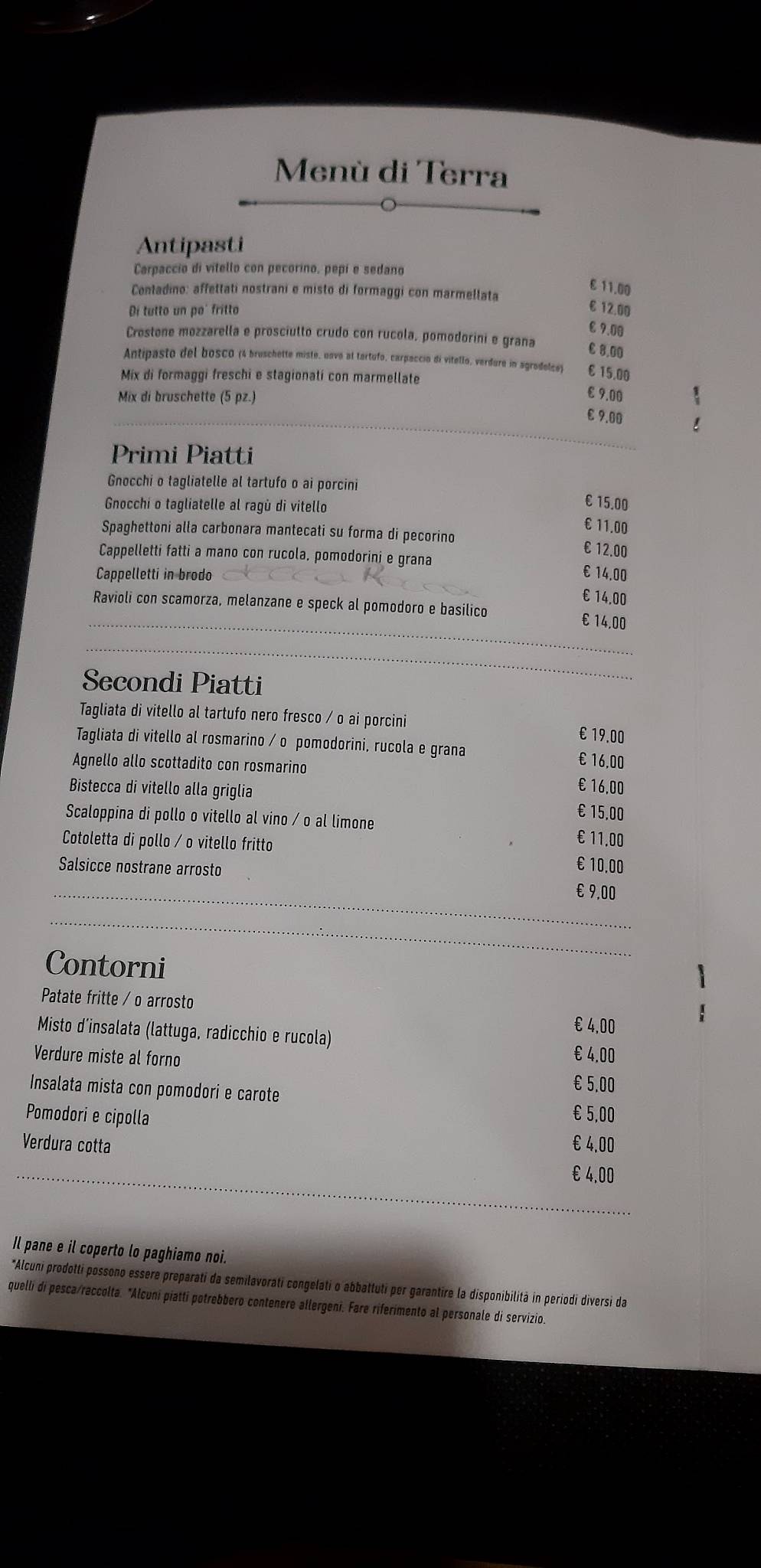 Menu di La Rocca 