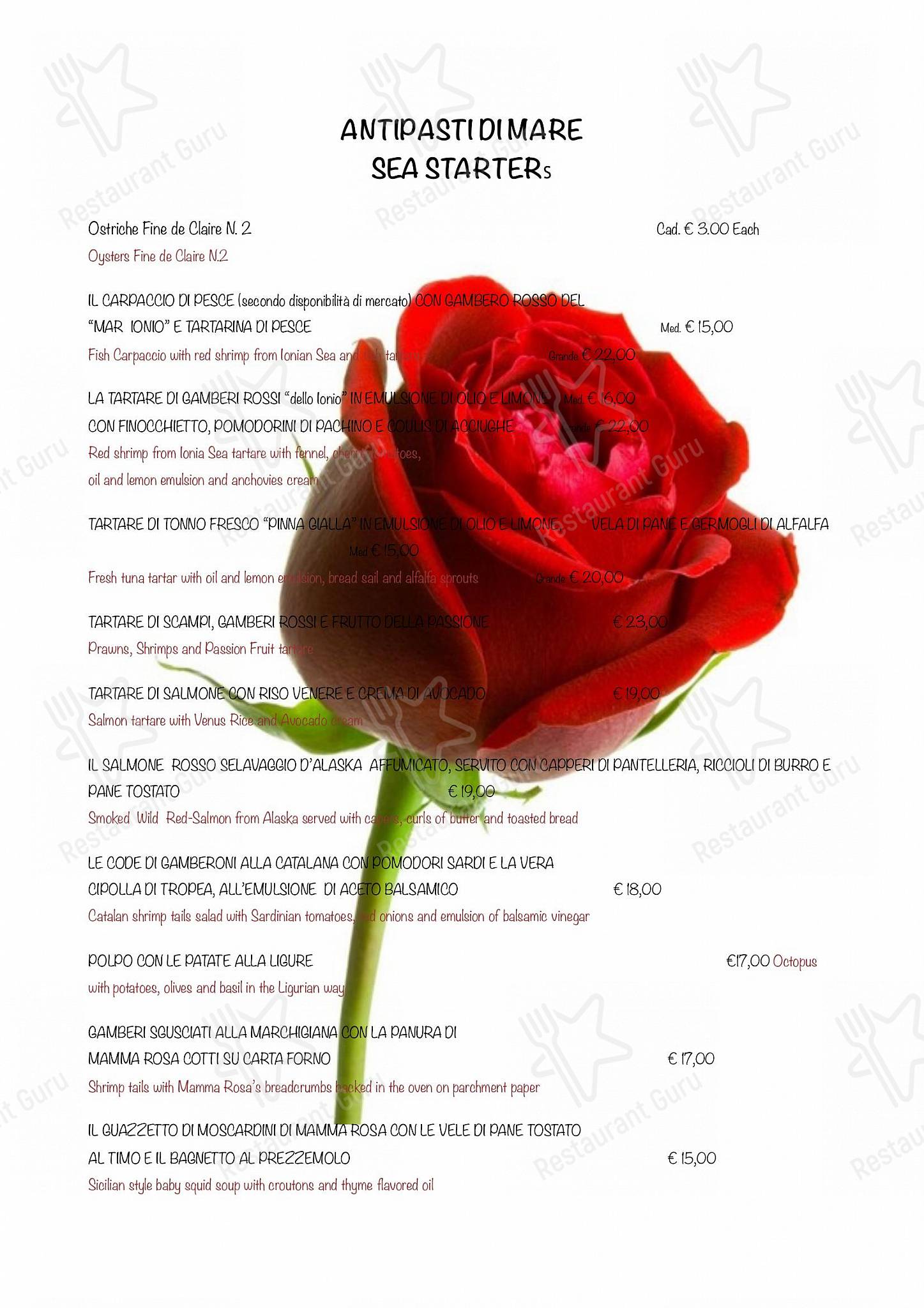 Party Menu per Osteria Mamma Rosa-Ristorante pesce Milano pub & bar