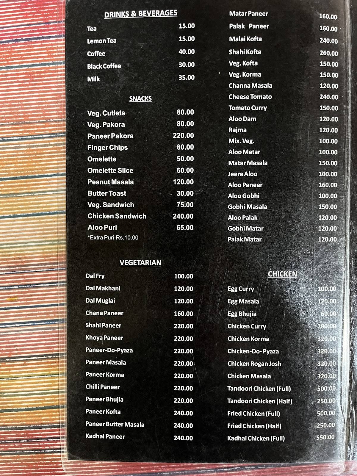 Mayur Restaurant menu