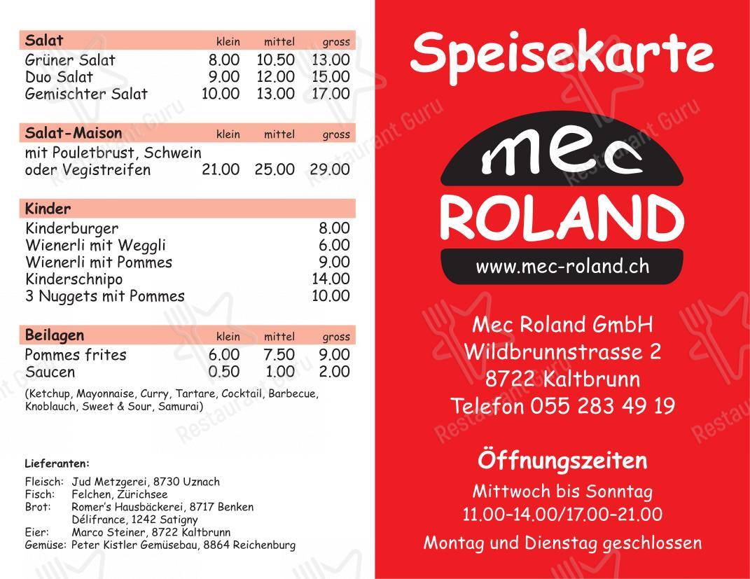 Menu di Mec Roland - Menu