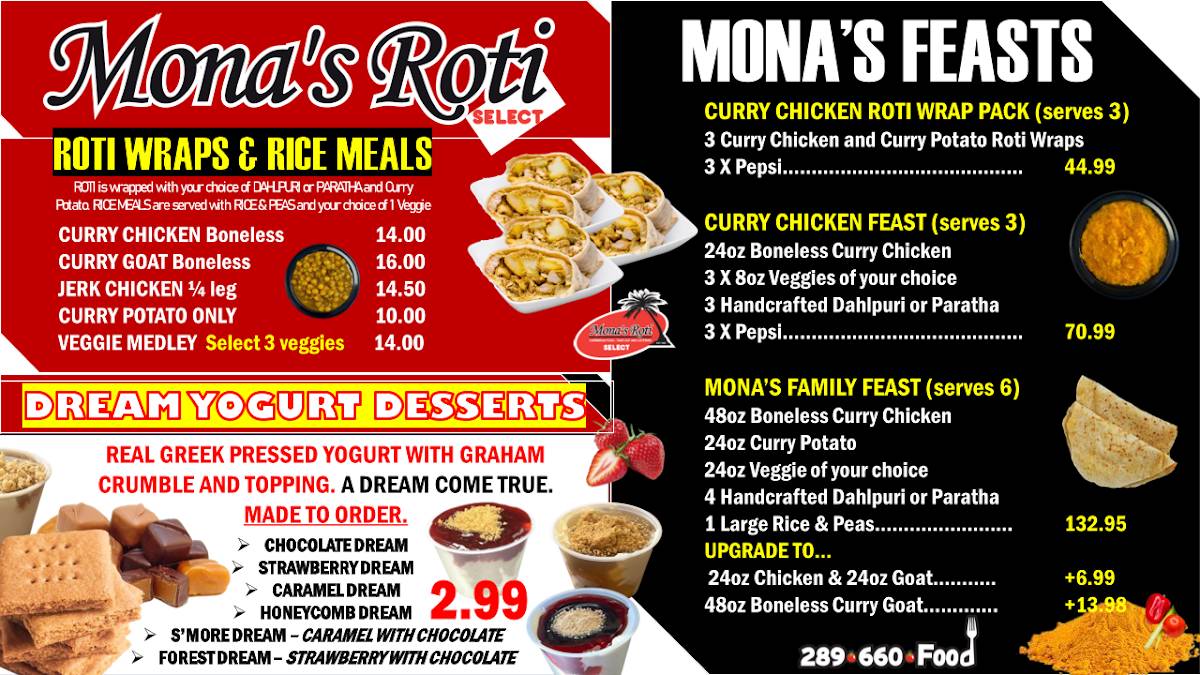 Menu de Mona's Roti Select