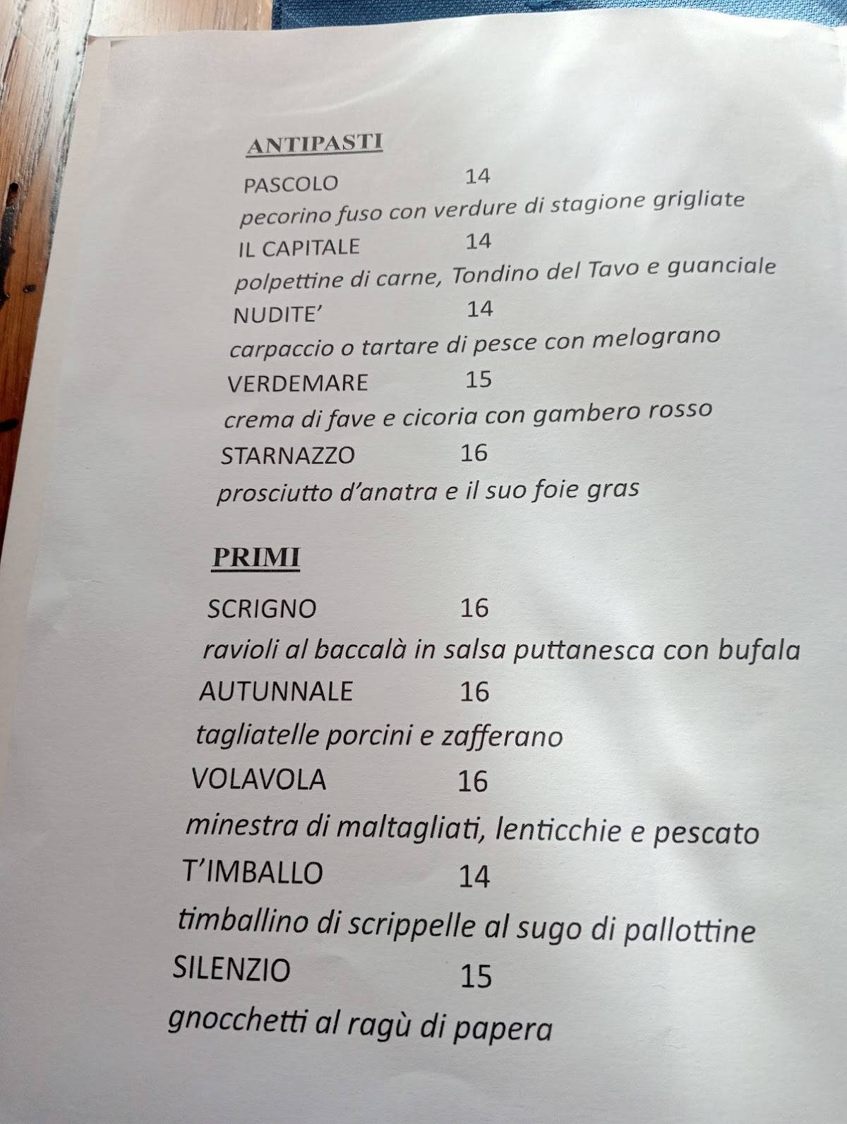 Menu di Nole Ristorante 