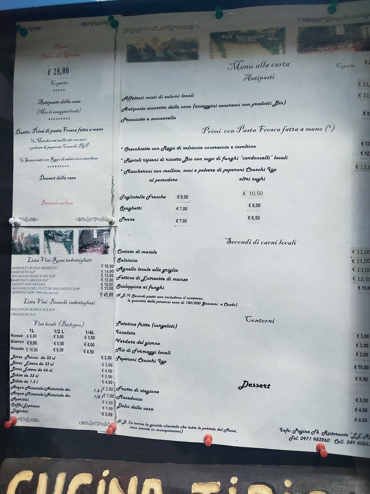 Menu di Ristoro Le Rocce 