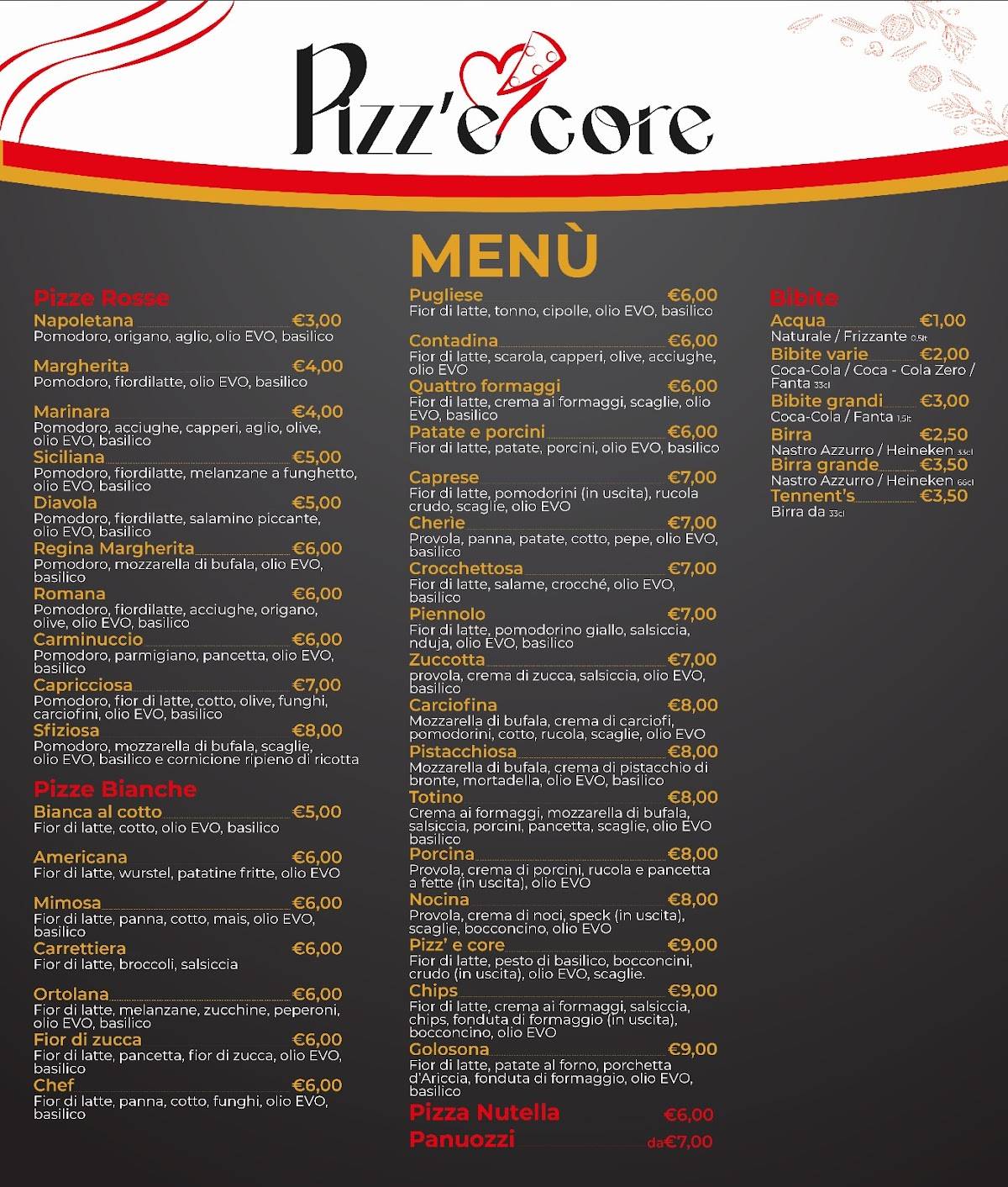 Menu di Pizz' e core 