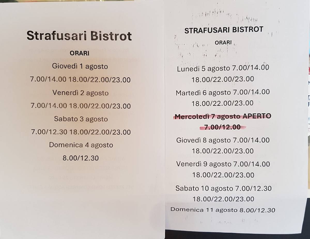 Menu di Strafusari Bistrot 