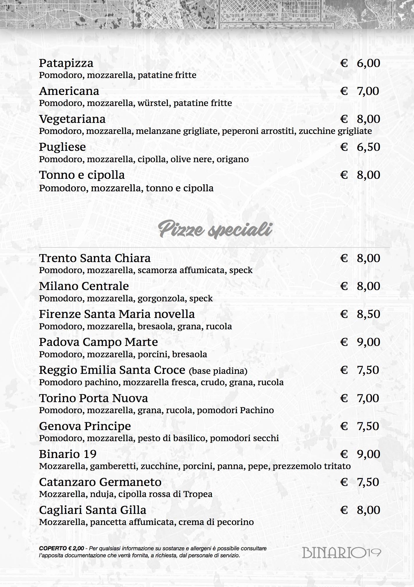 Menu di Binario 19 
