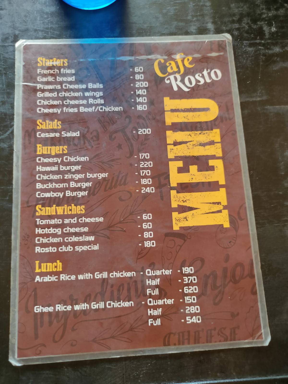 Cafe Rosto menu