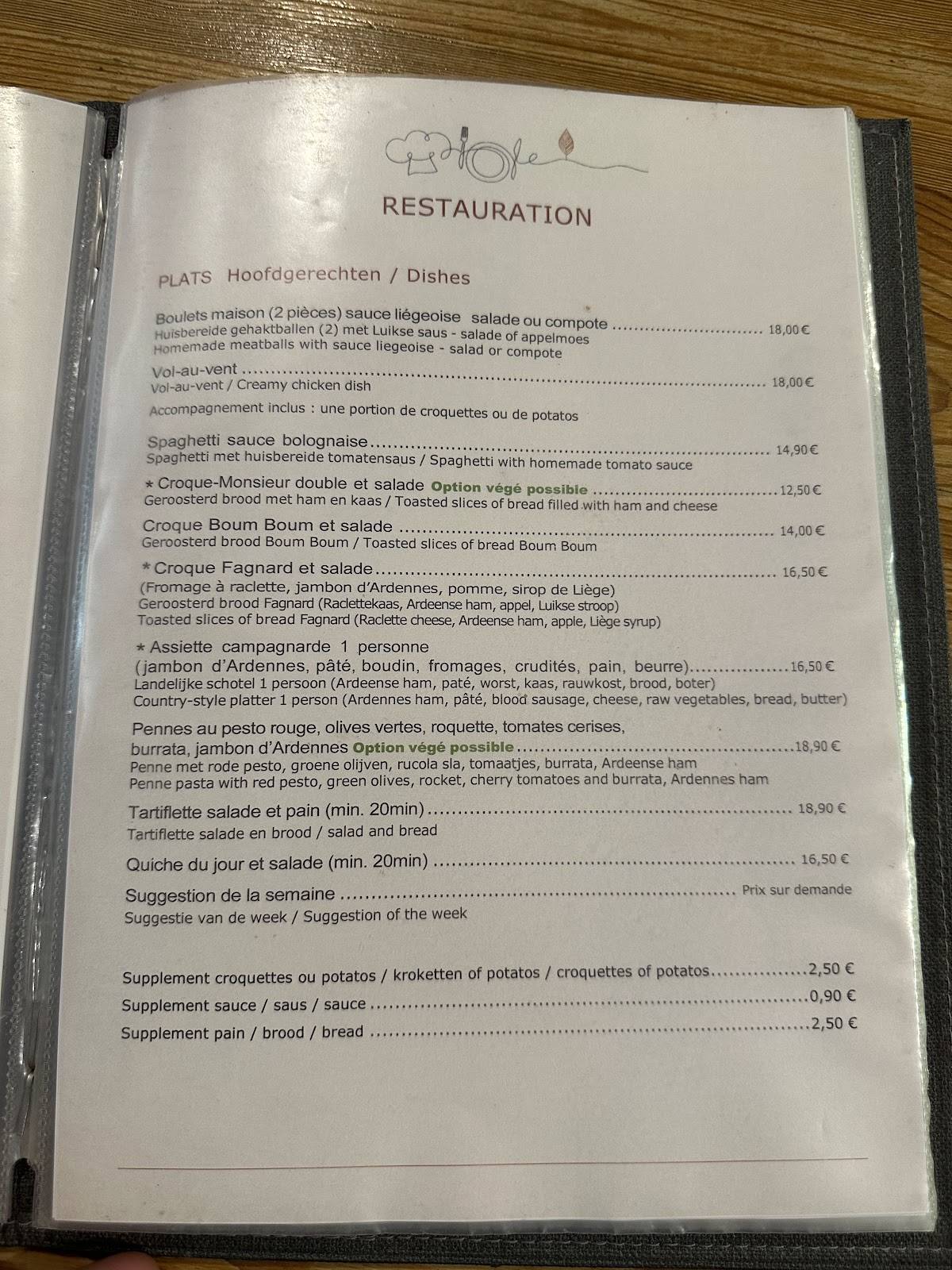 Menu de Chez Remy