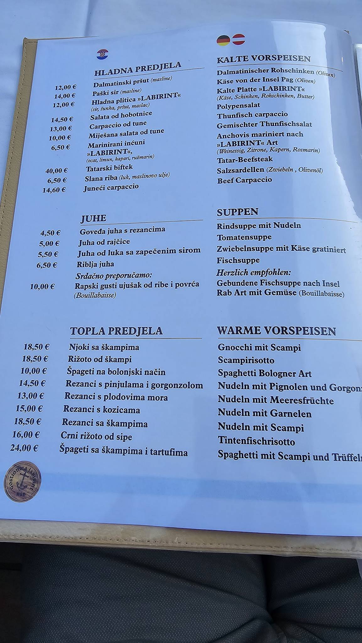 Menu di Restoran Labirint 