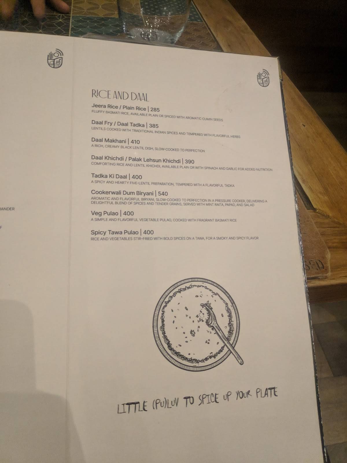 Rustic Rays menu
