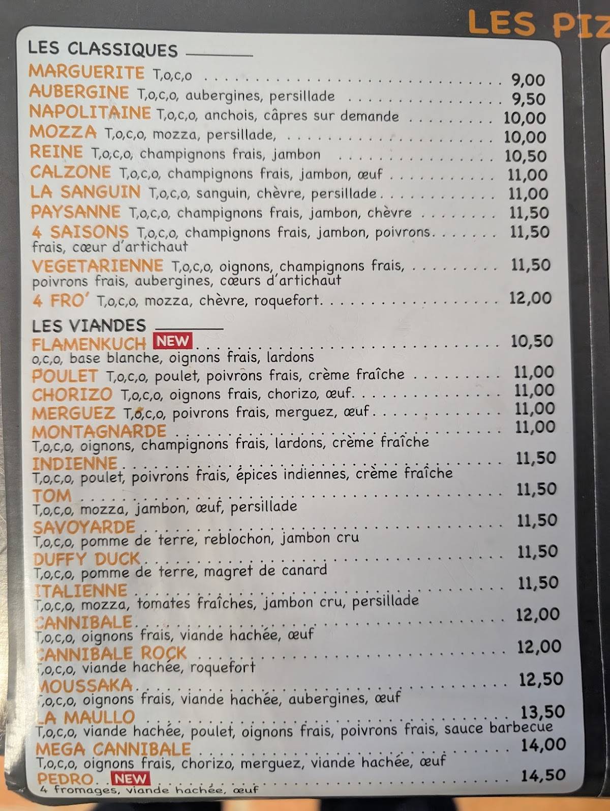 Menu de Toco