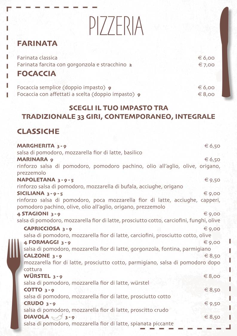Menu di 33 Giri Rivalta - Ristorante Pizzeria 