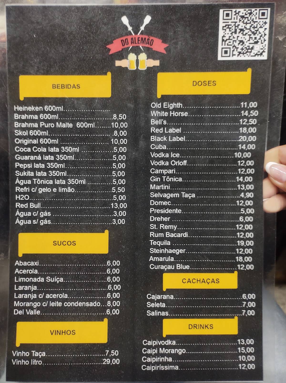 Bar do Alemão e Rony cardápio