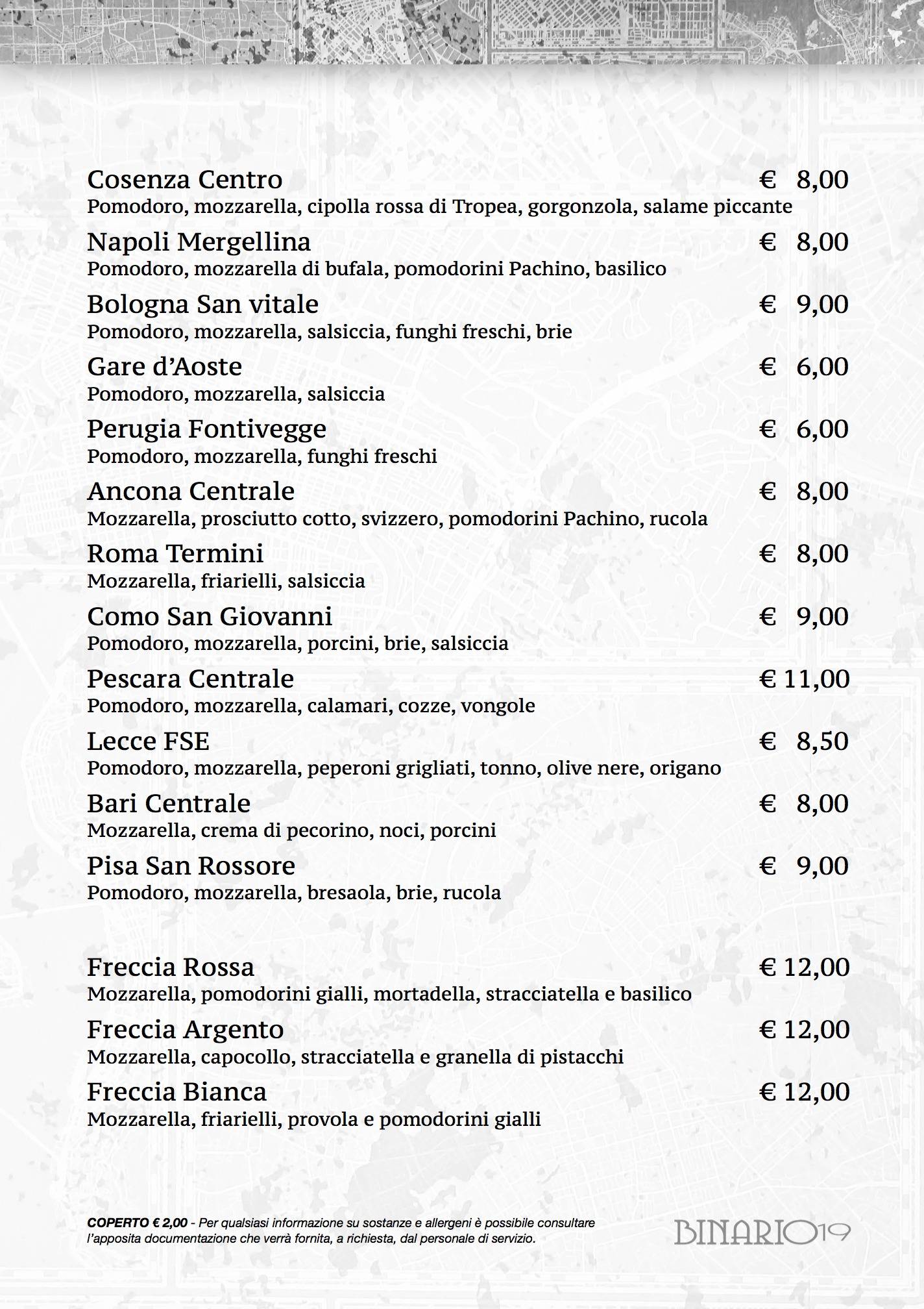 Menu di Binario 19 