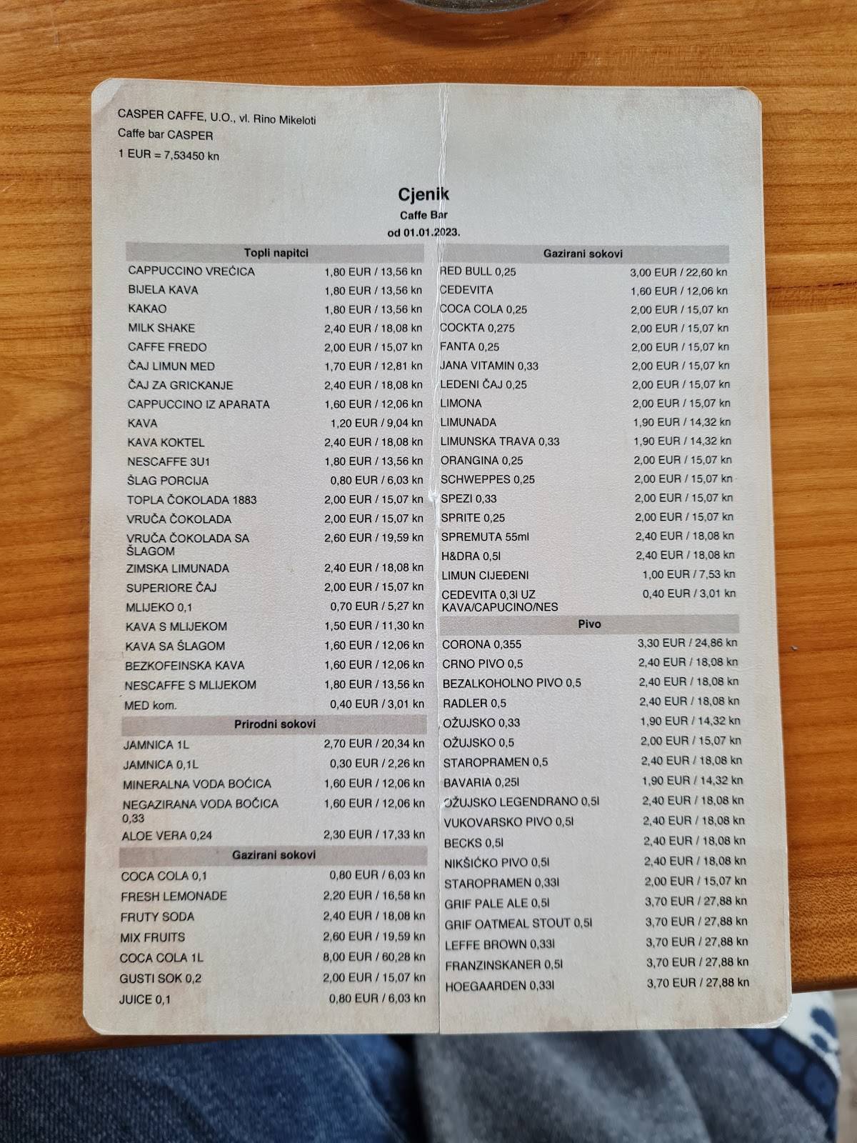 Menu di Casper Caffe 