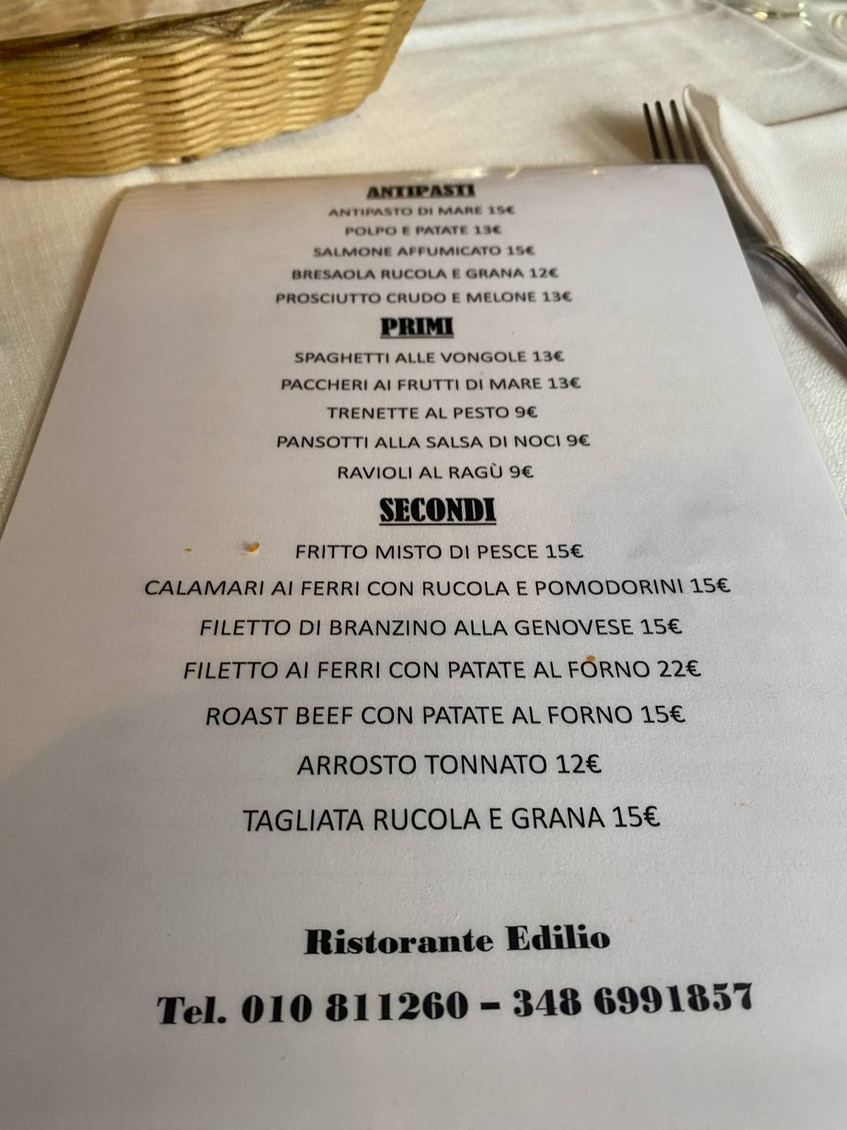Menu di Edilio - Ristorante 