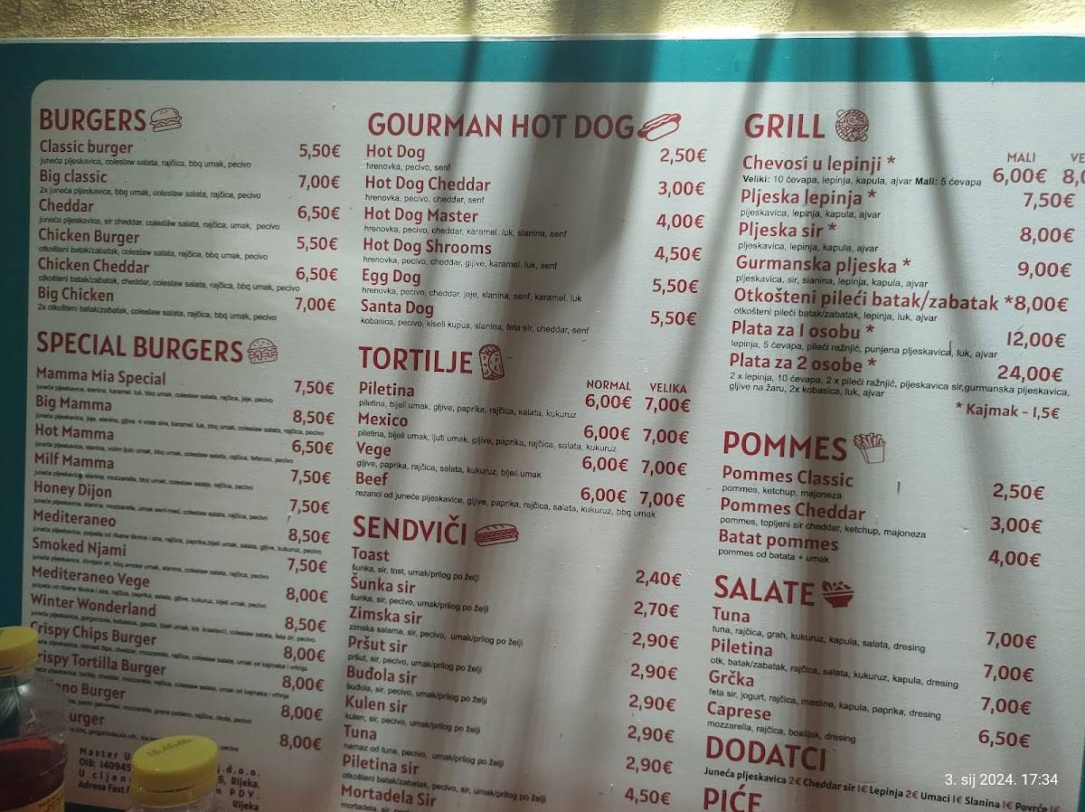 Menu di Fast Food "MAMMA MIA" 