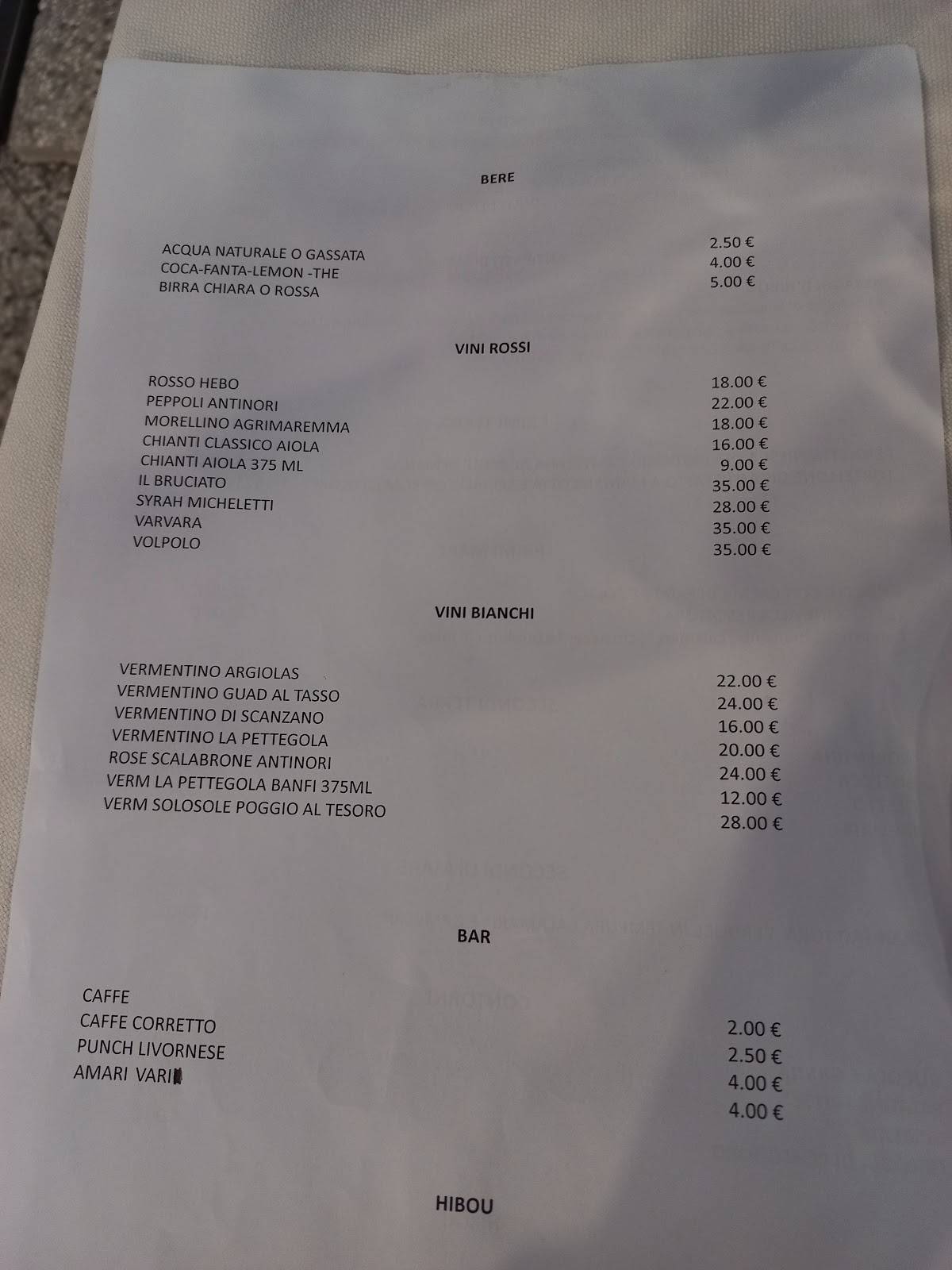 Menu di HIBOU RISTORANTE 