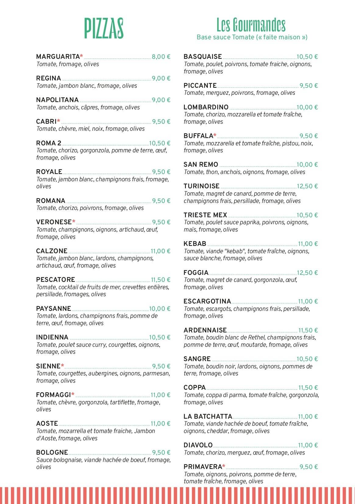 Menu de Pizza Roma II Rethel