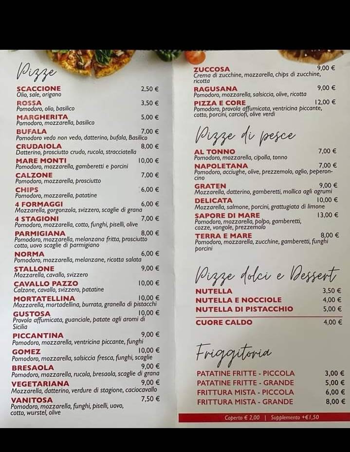 Menu di Pizza e Core 