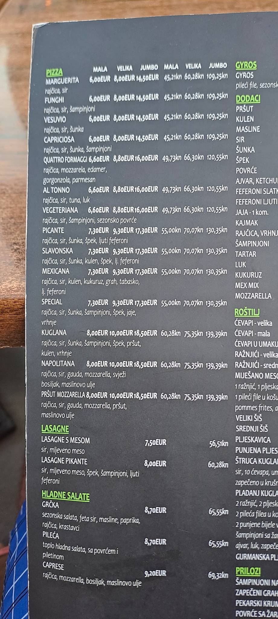 Menu di Pizzeria Kuglana 