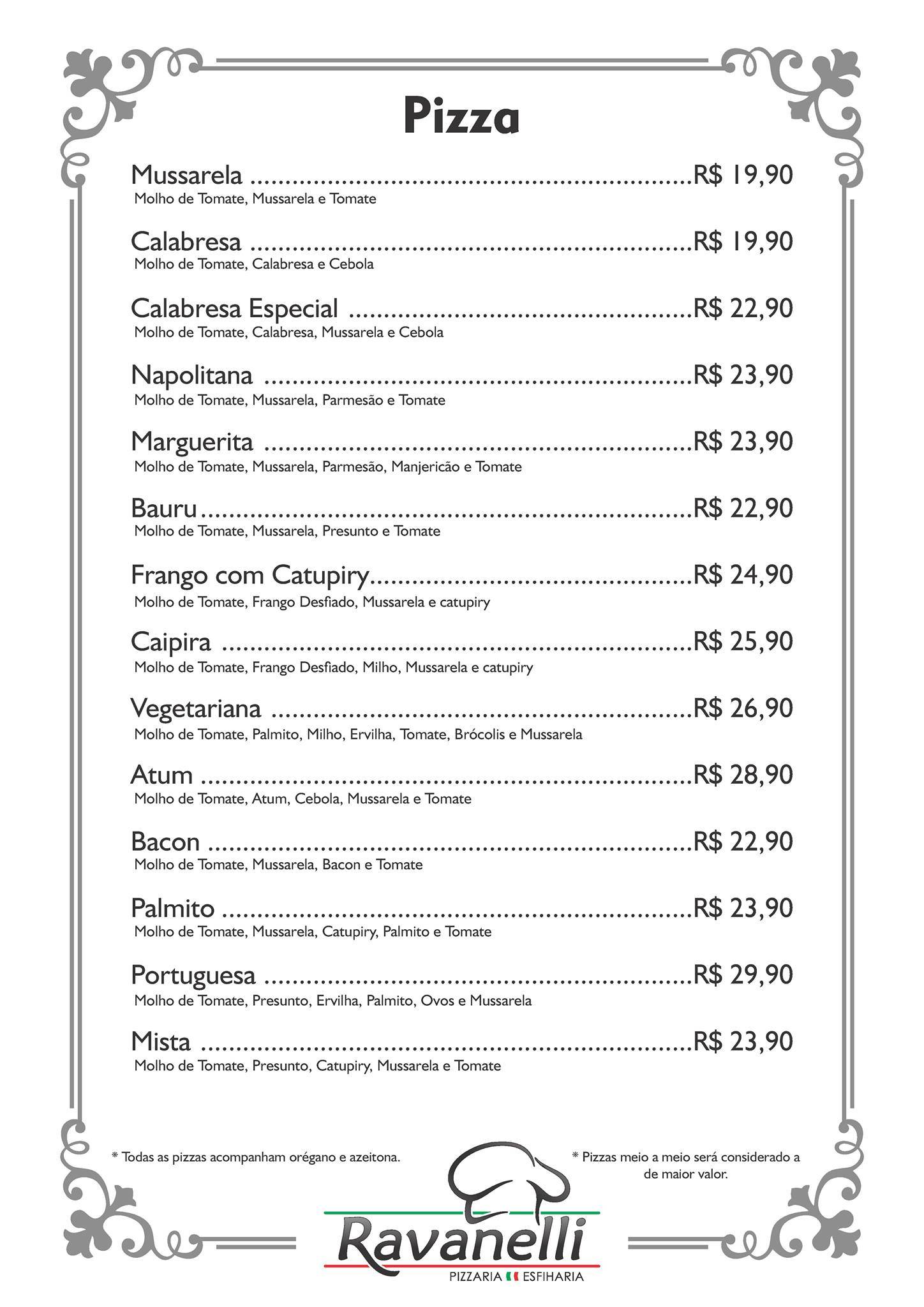 Ravanelli Pizzaria e Esfiharia cardápio