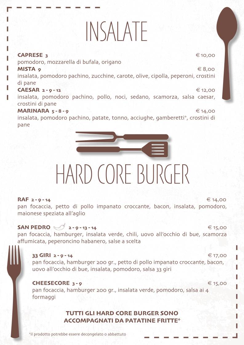 Menu di 33 Giri Rivalta - Ristorante Pizzeria 