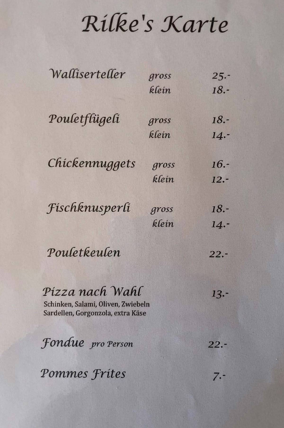 Menu di Restaurant Rilke 
