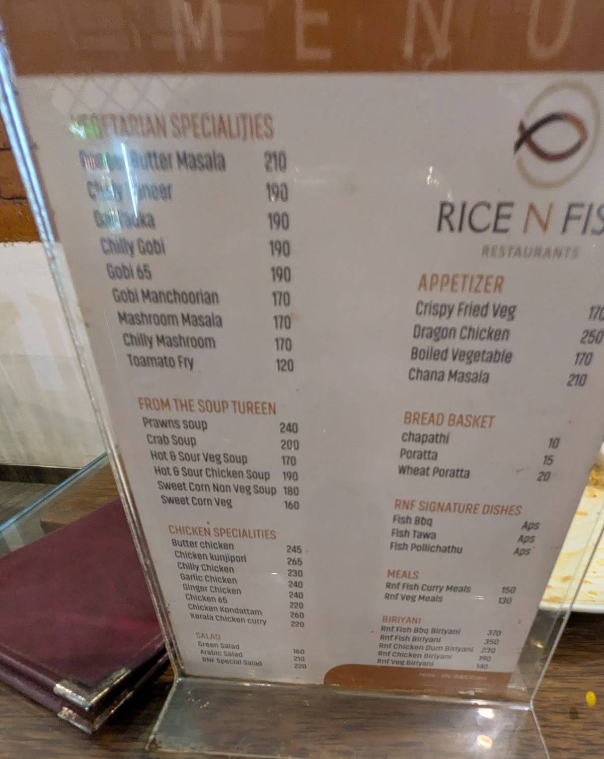Rice N Fish Restaurant menu